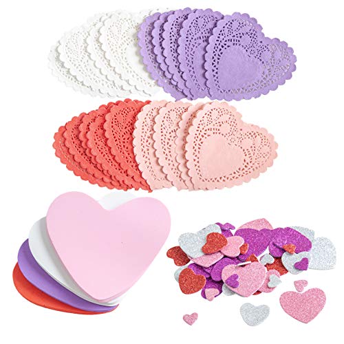 Book Cover JOYIN Valentines Day Gift Set with 100 Heart Doilies, 24 Pieces Foam Hearts and 2 Bags of Foam Heart Stickers