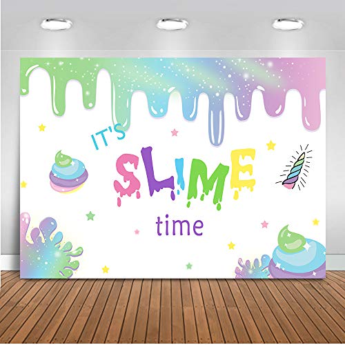 Book Cover Mehofoto Unicorn Slime Party Backdrop Glitter Slime Birthday Photography Background 7x5ft Vinyl Slime Theme Party Backdrops