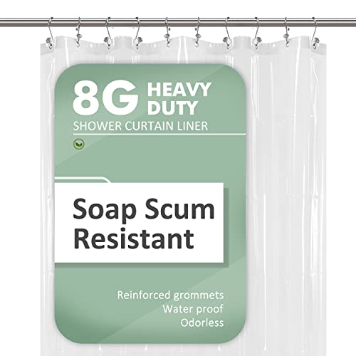 60 inch Wide Shower Curtain with 6 Magnets for Shower Stall Size, PEVA, Waterproof, PVC Free, Metal Grommets, Clear, 60x72