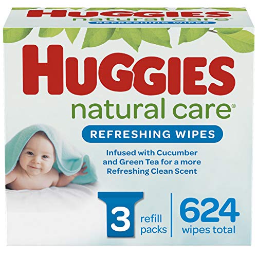 HUGGIES Refreshing Clean Scented Baby Wipes, Hypoallergenic, 3 Refill Packs (624 Total Wipes), Size 1