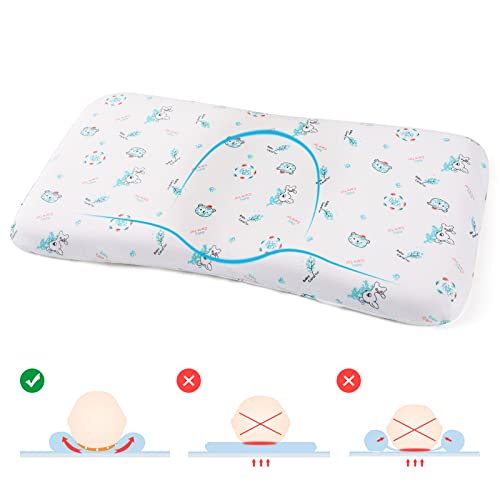 Baby Pillow for Sleeping, Mokeydou Infant Head Shaping Pillow Prevent Flat Head Syndrome, Memory Foam Newborn Round Pillow for 0-2T Baby Girl & Boy with Washable Cotton Pillow Cover (Giraffe)