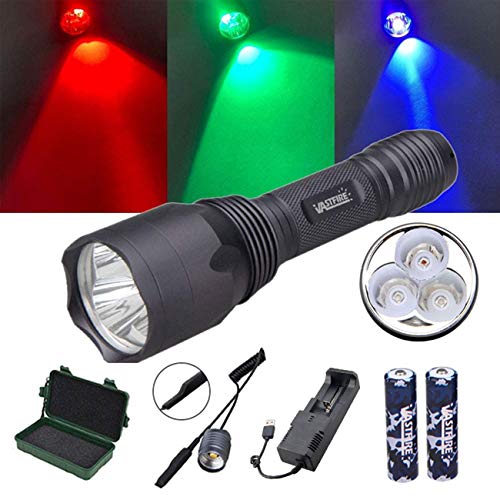 Deer Hunting Blood Tracking Lights UV Red Blue Blacklight Green Flashlight with 18650 Battery and Pressure Switch