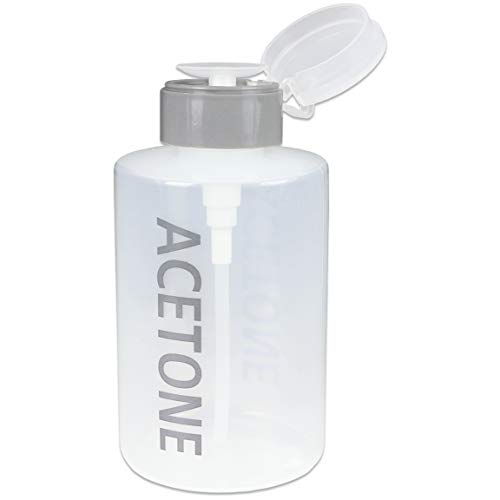 Beauticom 12 Oz ACETONE Labeled Liquid Push Down Pump Dispenser Empty Bottle with Flip Top Cap (Gray) (1 Piece)