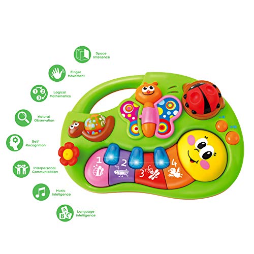 YGJT Baby Music Toys Piano Keyboard Light, Animal Sounds, Infant Toy Activity Center Educational Best Gifts for 6 Months, 1 2 Old Boy Girls