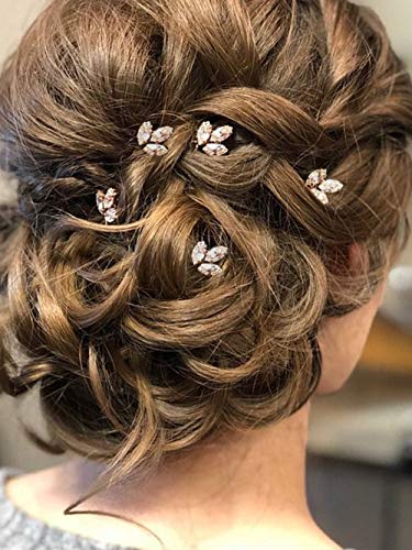 Wedding Hair Pins for Bride, 5PCS Wedding Decorative Hair Pins Rose Gold with Rhinestone Hair Accessories for Wedding (Rose Gold Clearï¼‰