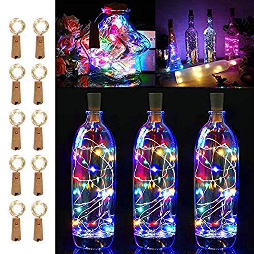 LiyuanQ 10 Pack 20 LED Wine Bottle Cork Lights Copper Wire String Lights, 2M/7.2FT Battery Operated Wine Bottle Fairy Lights Bottle DIY, Christmas, Wedding Party Décor Multicolor (Bottle not Included)