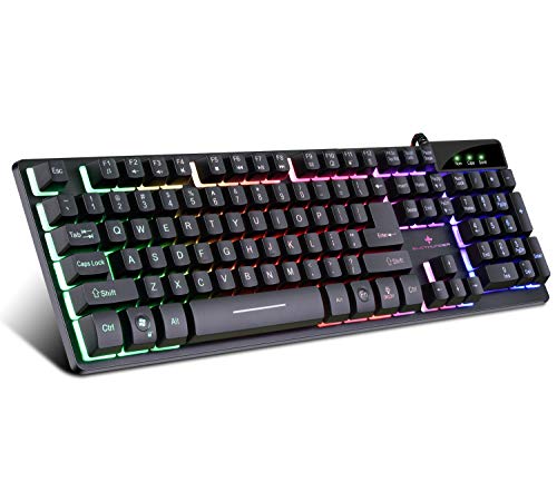 RGB Gaming Keyboard USB Wired Gaming Keyboard with Dedicated Media Controls, Multiple Color Rainbow LED Backlit, 16.8 Million Lighting Colors Backlit Keys, Spill-Resistant and Durable Design