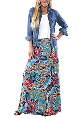 Yinggeli Women's Bohemian Print Long Maxi Skirt