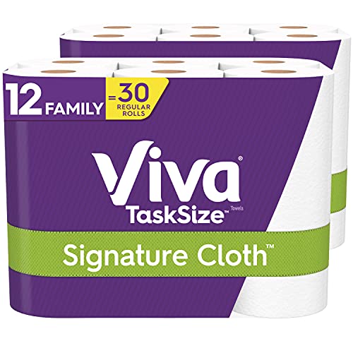 Book Cover Viva Signature Cloth Paper Towels, Task Size - 12 Family Rolls (2 Packs of 6 Rolls) = 30 Regular Rolls (143 Sheets Per Roll)
