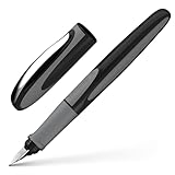 Schneider Ray Fountain Pen M (Medium), Refillable, Onyx Barrel, Royal Blue Erasable Ink Cartridge, Pack of 1 Pen (168207)