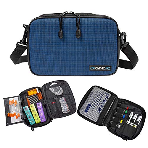 ChillMed Elite Diabetes Weekly Travel Organizer - Supply Kit | Insulin and Medication Travel Cooler Bag with Reusable Ice Pack - Up to 14 Hours of Cool Time - Blue