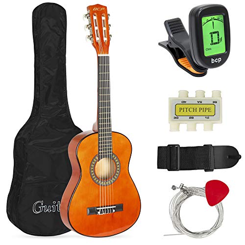 Book Cover Best Choice Products 30in Kids Classical Acoustic Guitar Beginners Set w/Carry Bag, Picks, E-Tuner, Strap - Brown