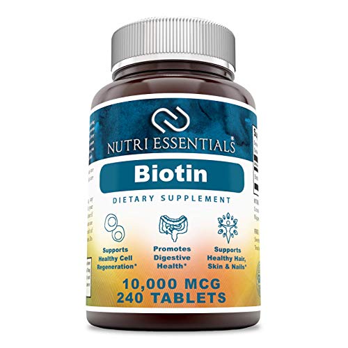Book Cover Nutri Essentials Biotin 10000mcg - Hair Growth, Healthy Skin and Nails Vitamins, 240 Tablets no Gluten and No Preservatives, Made in the USA