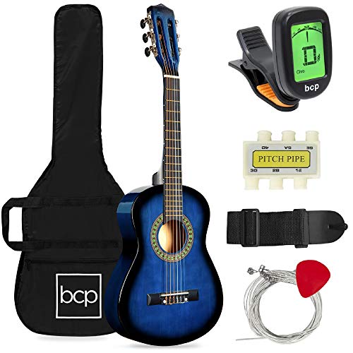 Book Cover Best Choice Products 30in Kids Acoustic Guitar Beginner Starter Kit with Electric Tuner, Strap, Case, Strings - Blueburst