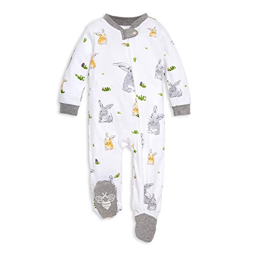 Book Cover Burt's Bees Baby Baby Girls' Sleep & Play, Organic One-Piece Romper-Jumpsuit PJ, Zip Front Footed Pajama Footie, Bunny Trail, 0-3 Months