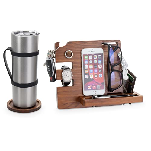 Peraco Wood Docking Station for Men and Phone Organizer Station - Wooden Phone Docking Station for Men - Wooden Phone Stand  - Mens Docking Station and Organizer - Docking Station Organizer