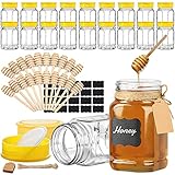 Folinstall Glass Honey Jars with Dipper Stick, 20 Pcs 12 oz Honey Bottles with Lids for baby shower party favors, Extra Chalkboard Label, Tag Strings