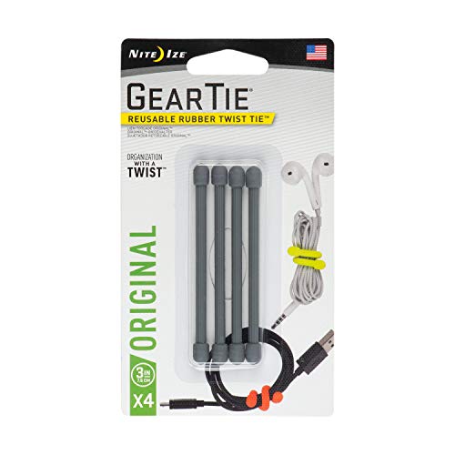 Nite Ize GT3-4PK-09 Original Gear Reusable Rubber Twist Tie, 3" - 4-Pack, Charcoal