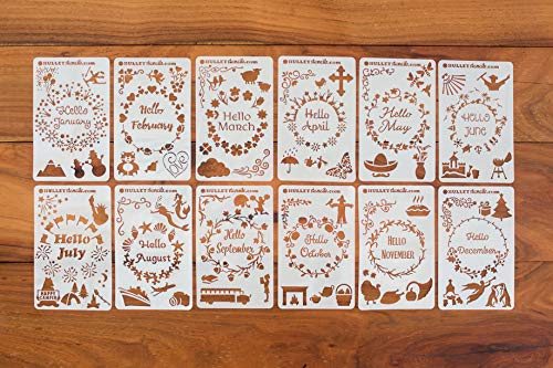 BULLETstencils Hello Months of The Year Set - Featuring 12 Journal Stencils: Includes Fun Themes, Words & Borders for Every Month of The Year!