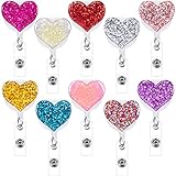 Boao 10 Pieces Glitter Heart Retractable Badge Reel, ID Badge Holder with Swivel Alligator Clip for Nurses Doctor Worker Women Teacher Gift
