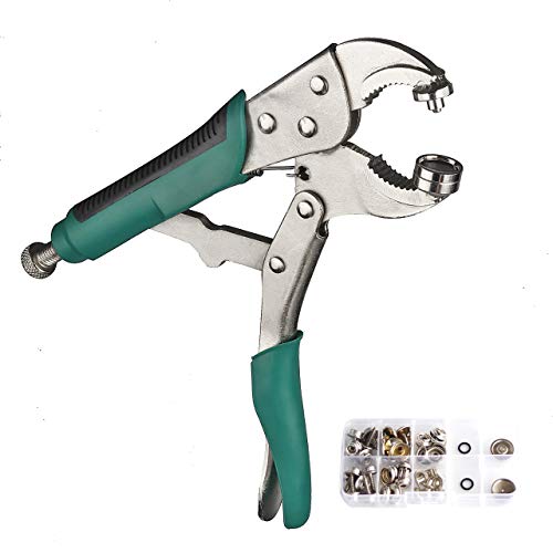 DianMan Heavy-Duty Snap Fastener Pliers (Adjustable Setter, 2 Interchangeable Dies) Snap Installation Set Hand Tools for Fastening, Replacing Metal Snaps, Repairing Boat Covers, Canvas (Green)