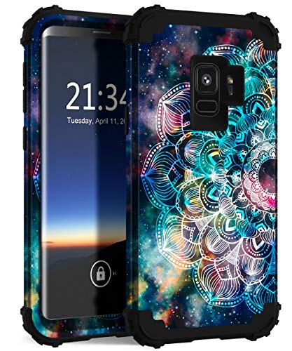 Hocase Galaxy S9 Case, SM-G960U Case, Heavy Duty Shockproof Hard Plastic+Soft Silicone Rubber Hybrid Dual Layer Protective Phone Case for Samsung Galaxy S9 (5.8" Display) 2018 - Mandala in Galaxy