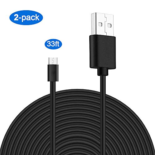 Book Cover MOYEEL 2-Pack 33Ft Micro USB Power Extension Cable for Wyze Cam/Wyze Cam Pan, Blink XT Cam and Quick Charge Power for Home Security Camera(Black)