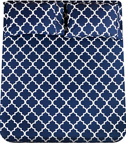 Book Cover Utopia Bedding Printed Cal King Sheet Set - 1 Fitted Sheet, 1 Flat Sheet and 2 Pillowcases - Soft Brushed Microfiber Fabric- Shrinkage and Fade Resistant (Cal King, Navy Quatrefoil with White Pattern)