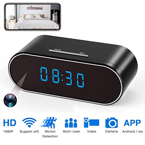 Spy Camera Clock Hidden Nanny cam 1080P with Night Vision/Motion Detection/Loop Recording, Phone APP & PC Software Remote Monitored Mini Smart cam for Home Security Monitoring