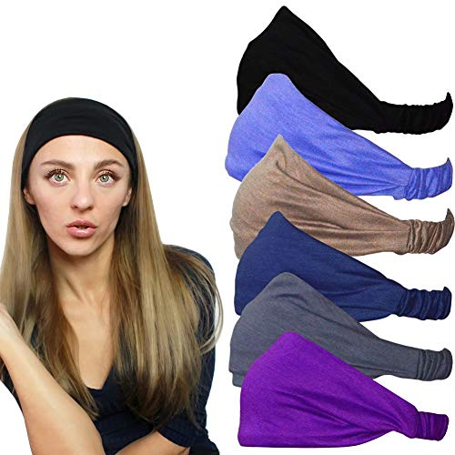 QING Headbands for Women Sweat Wicking Scarf Bandana Elastic Workout Headband Wrap Pack of 6