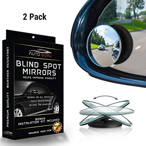 Blind Spot Mirror for Cars, SUV & Trucks-Universal 360 Degree Rear Panoramic Driver Safety View, Adjustable Wide Angle, Frameless, Self Adhesive, Waterproof + Installation Guide | 2 Pack by Auto Guru