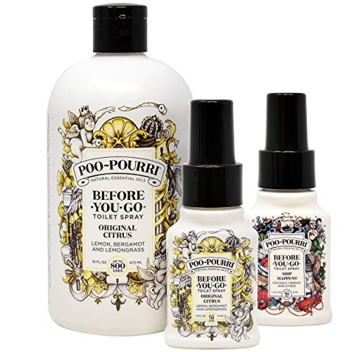 Poo-Pourri Original 16 Ounce Refill Bottle, Original 1.4 Ounce and Ship Happens 1.4 Ounce Bottle