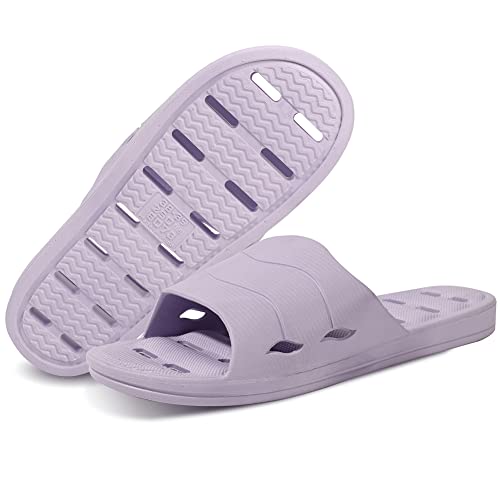 Shower Sandal Slippers with Drainage Holes Quick Drying Bathroom Slippers Gym Slippers Soft Sole Open Toe House Slippers for Men and Women,14purple,40.41