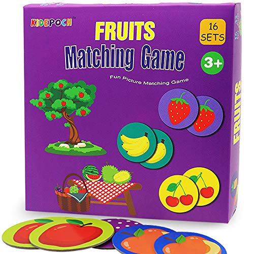 Memory Game with 16 Matching Pairs Featuring Fruit Element Non Toxic Preschool Educational Matching Game for Kids Toddlers 2 3 Year Old and Up