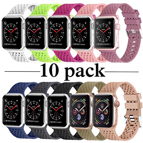 Lwsengme Compatible with Apple Watch Band (S/M M/L),Choose Color,Soft Rubber Replacement Sport Wristbands Compatible with Apple Watch Series 4/3/2/1(38mm/40mm-10 Pack-Small)
