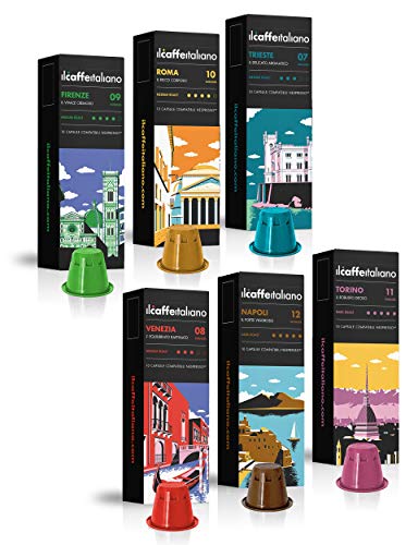 Il Caffé Italiano Coffee, Capsules Compatible with Nespresso OriginalLine, Certified Genuine Tour D'Italia Variety Pack, 60 Espresso Pods, Roasted in Sicily, Happiness Guaranteed