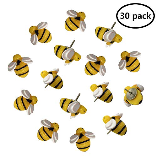EnewLife 30 Pcs Creative Decorative Cute Bees Thumb Tacks ThumbNails PushPins Push Pins Soft Flat for Photos Wall, Maps, Bulletin Board or Corkboards (30 Pcs Bees Pins)