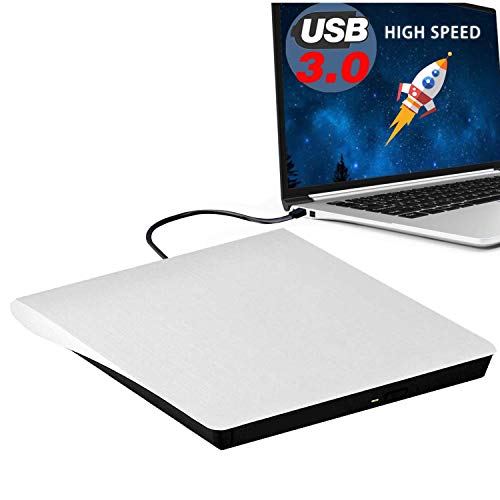 Book Cover External DVD Drive, USB 3.0 Portable CD/DVD-RW Drive/ DVD Player for Laptop CD ROM Burner Compatible with Laptop Desktop PC Windows Linux OS Apple Mac White