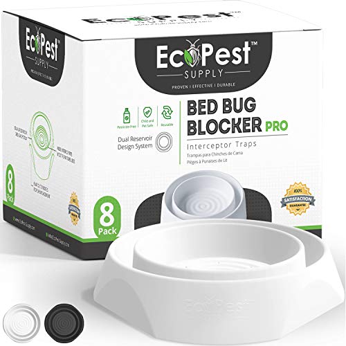 Book Cover ECOPEST Bed Bug Interceptors - 8 Pack | Bed Bug Blocker (Pro) Interceptor Traps (White)