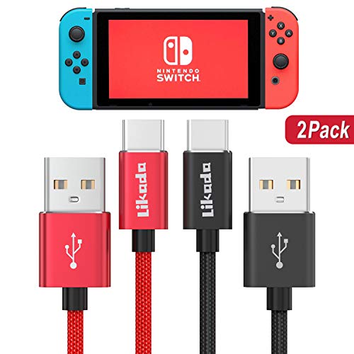 Charger Charging Cable for Nintendo Switch, 2 Pack 6.6Ft USB Type C Cable Nylon Braided USB C to USB A Fast Data Sync Cord for Nintendo Switch, Google Pixel, Samsung Galaxy S9 S8 Note 9 (Red+Black)
