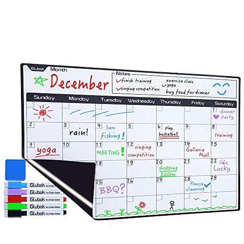 Magnetic Dry Erase Calendar Refrigerator - Monthly Fridge White Board Planner & Grocery List Organizer for Kitchen 17x13 inches
