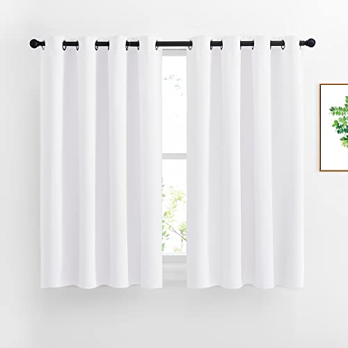 Book Cover NICETOWN 50% Blackout White Curtain Set, Modern Design Solid Grommet Draperies/Drapes for Basement & Nursery Room (2 Panels, 52 inches Wide, 45 inches Long)