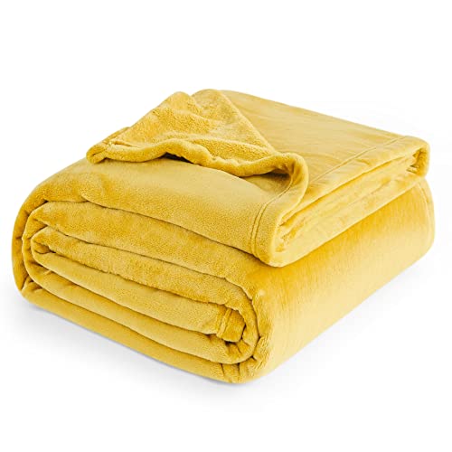 Book Cover Bedsure Fleece Blanket Queen Blanket Gold Yellow - Bed Blanket Soft Lightweight Plush Fuzzy Cozy Luxury Microfiber, 90x90 inches