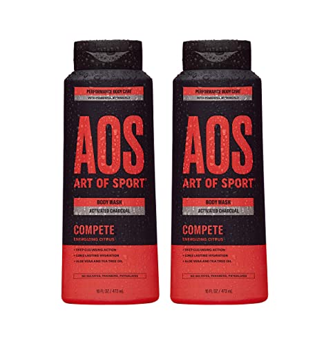 Art of Sport Men’s Body Wash, Charcoal Activated Shower Soap, Citrus Fragrance, Made with Natural Botanicals, Moisturizing Tea Tree Soap, Made for Athletes, Compete Scent, 16 fl oz (Pack of 2)