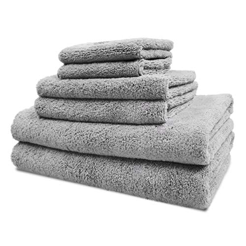 Polyte Oversize, 60 x 30 in., Quick Dry Lint Free Microfiber Bath Towel Set, 6 Piece (Gray)