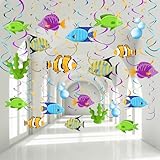 Kristin Paradise 30Ct Tropical Fish Hanging Swirl Decorations, Under The Sea Party Supplies, Ocean Birthday Theme, Fishing Kids Decor for First 1st Boys Girls Baby Shower, Fishing Fisherman Favors