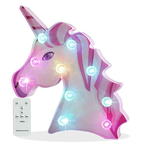 Pooqla Remote Control 3D Rainbow Unicorn Color Changing Unicorn Lamp Girls Night Light with Diamond Light Bulb, Unicorn Birthday Gifts Party Supply â€“ Big Eye Unicorn Head Colorful Glow