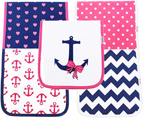 Baby Burp Cloths for Girls 5-Pack - 100% Organic Cotton 3 Layer Baby Shower Gift