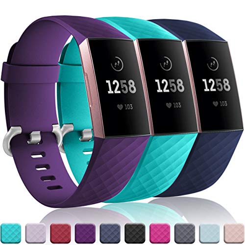 Wepro Bands Replacement Compatible Fitbit Charge 3 for Women Men Small, 3 Pack Sports Watch Band Strap Waterproof Wristband for Fitbit Charge 3 & Charge 3 SE Fitness Tracker, Teal, Navy Blue, Plum