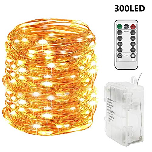 Twinkle Star 300 LED 99 FT Copper Wire String Lights Battery Operated 8 Modes with Remote, Waterproof Fairy String Lights for Indoor Outdoor Home Wedding Party Decoration, Warm White